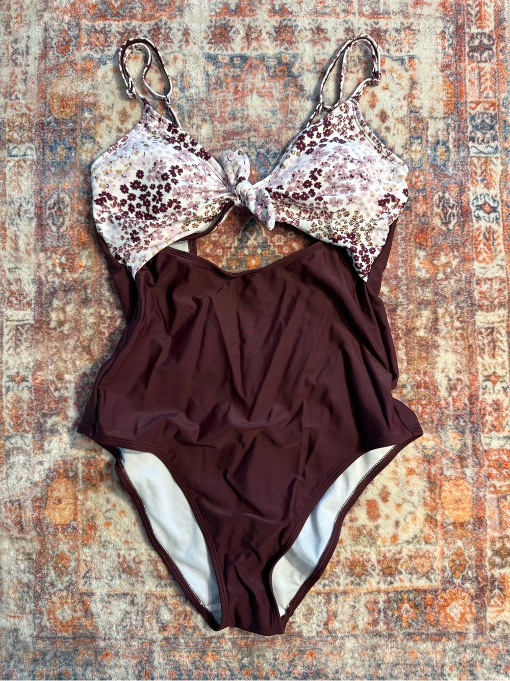 NEVER WORN Plum Floral Cutout One Piece Swimsuit NWOT